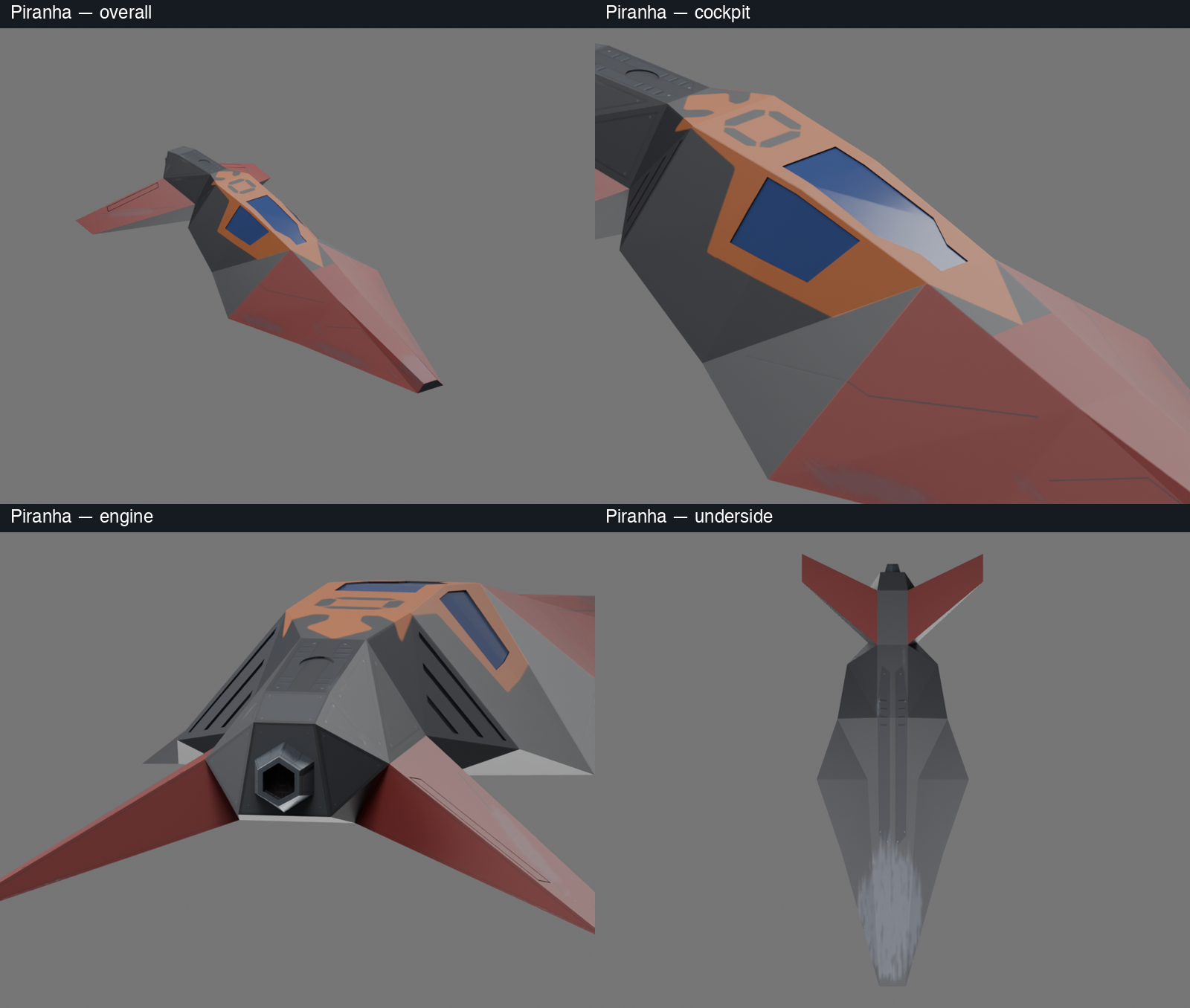 Piranha overall, cockpit, engine and underside Blender review