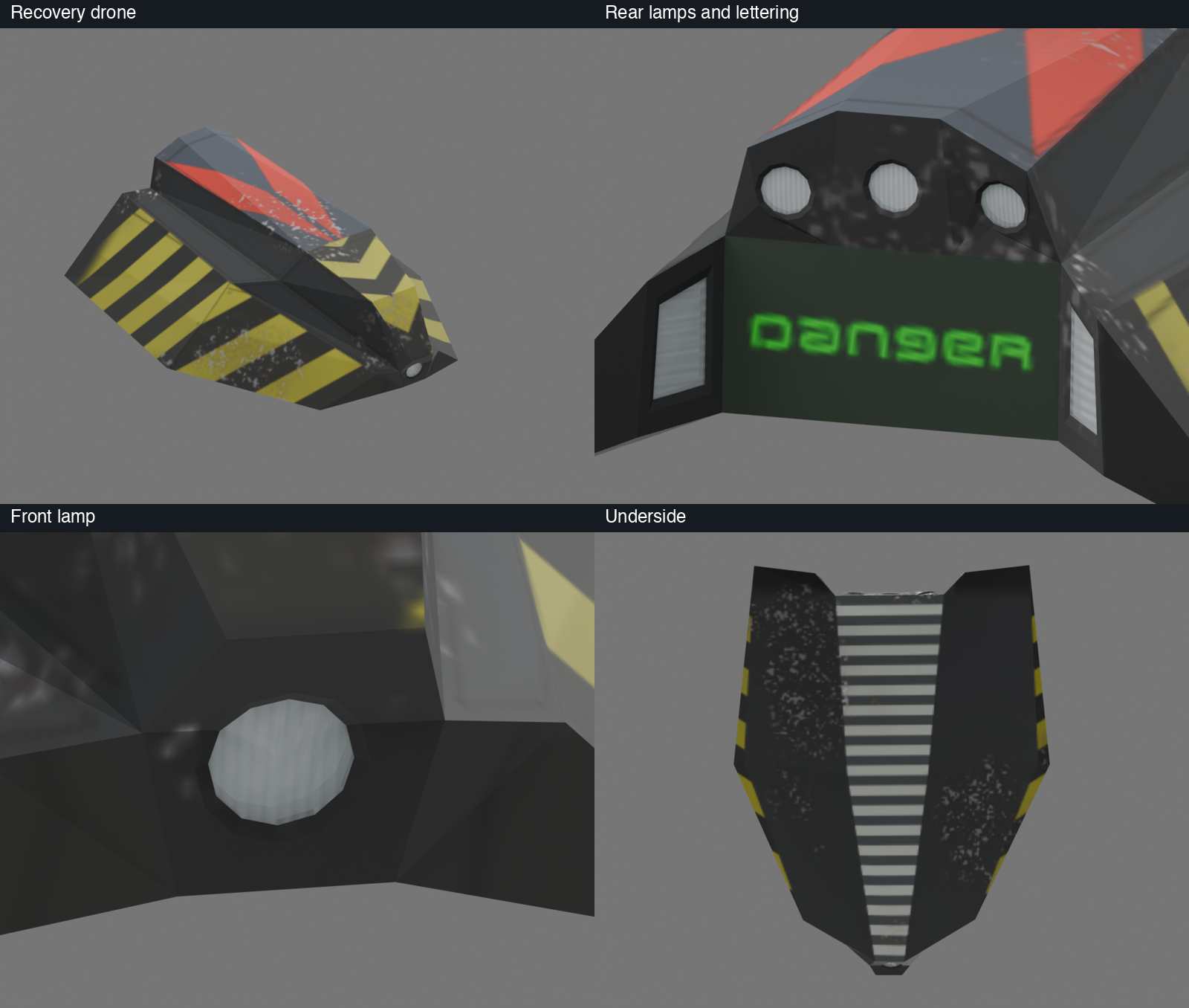 Recovery drone panel, lamp, lettering and underside details