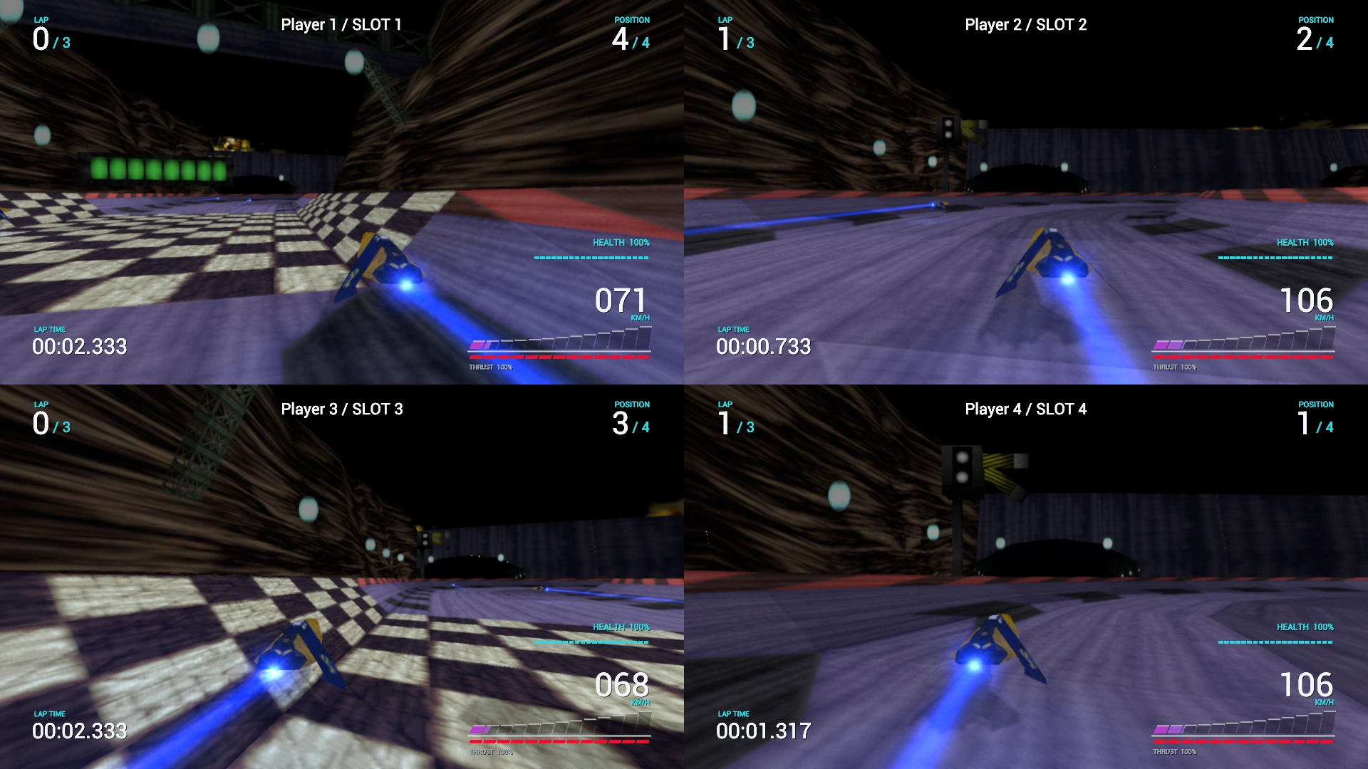 NullG four-player split-screen rendering capture