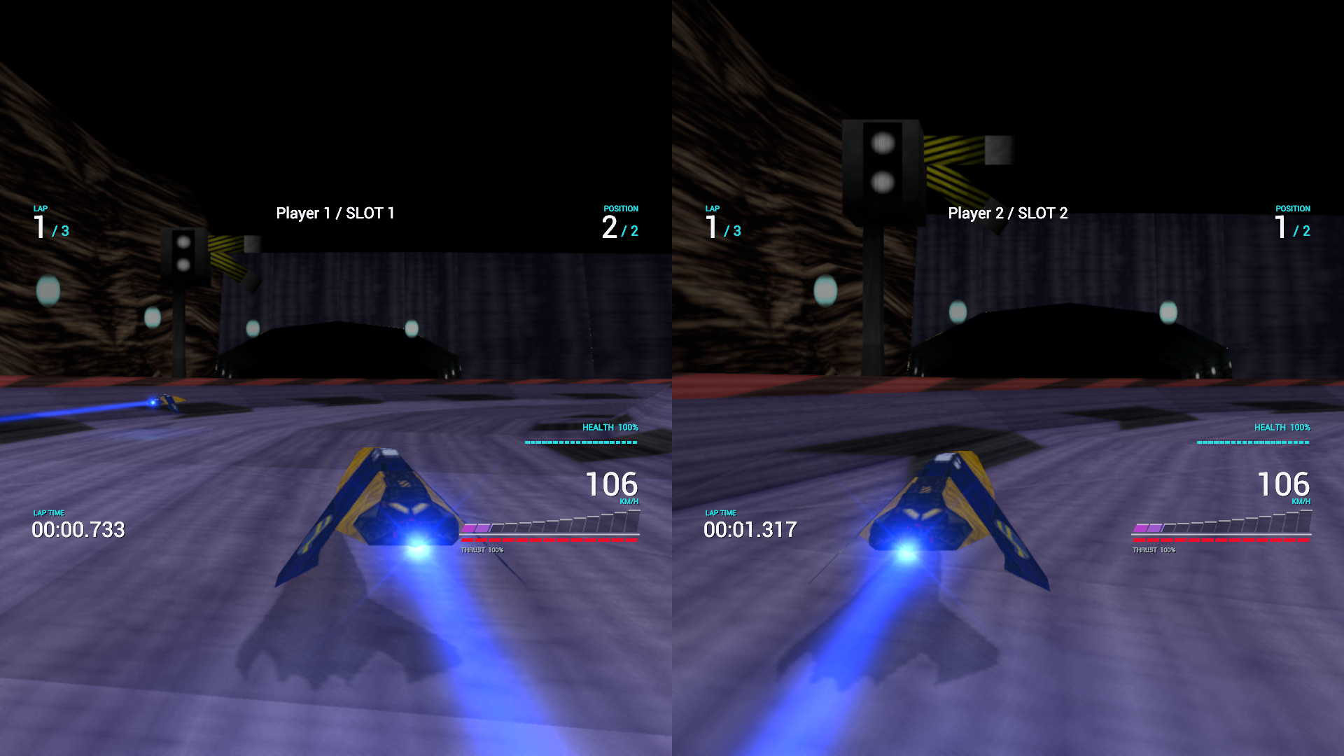 Two-player vertical split-screen racing with WipEout XL content in NullG