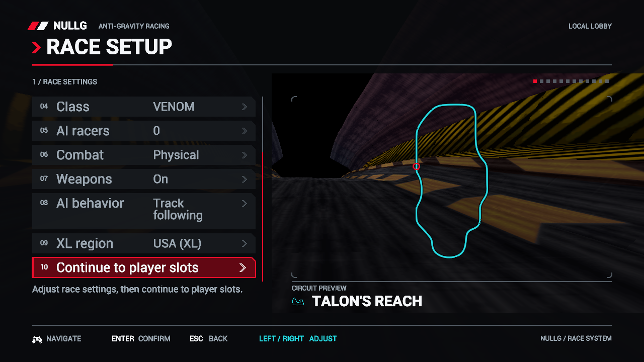 NullG multiplayer race setup